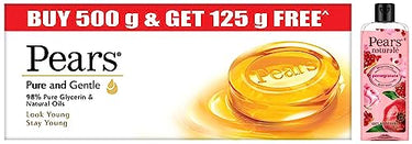 Pears Pure & Gentle Moisturising Bathing Bar Soap with Glycerine For Golden Glow 125g (Pack of 5) & Naturale Brightening Pomegranate Bodywash With Glycerine, 250 ml